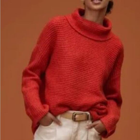 Anthropologie Sweaters - Anthropologie Pilcro Cowl Neck Sweater Womens XS Red Oversized Cuffed Sleeve